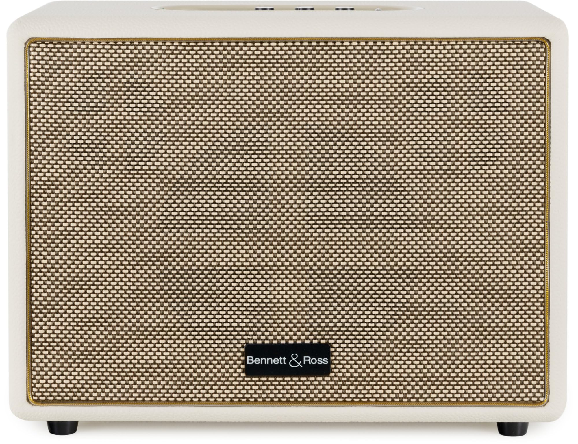 Bennett & Ross BB-880CW Blackmore Giant – głośnik retro Bluetooth o wyglądzie skóry – funkcja TWS – głośnik vintage o mocy 2 x 40 W – wejście USB z odtwarzaczem MP3 – złącze AUX – kremowo-biały