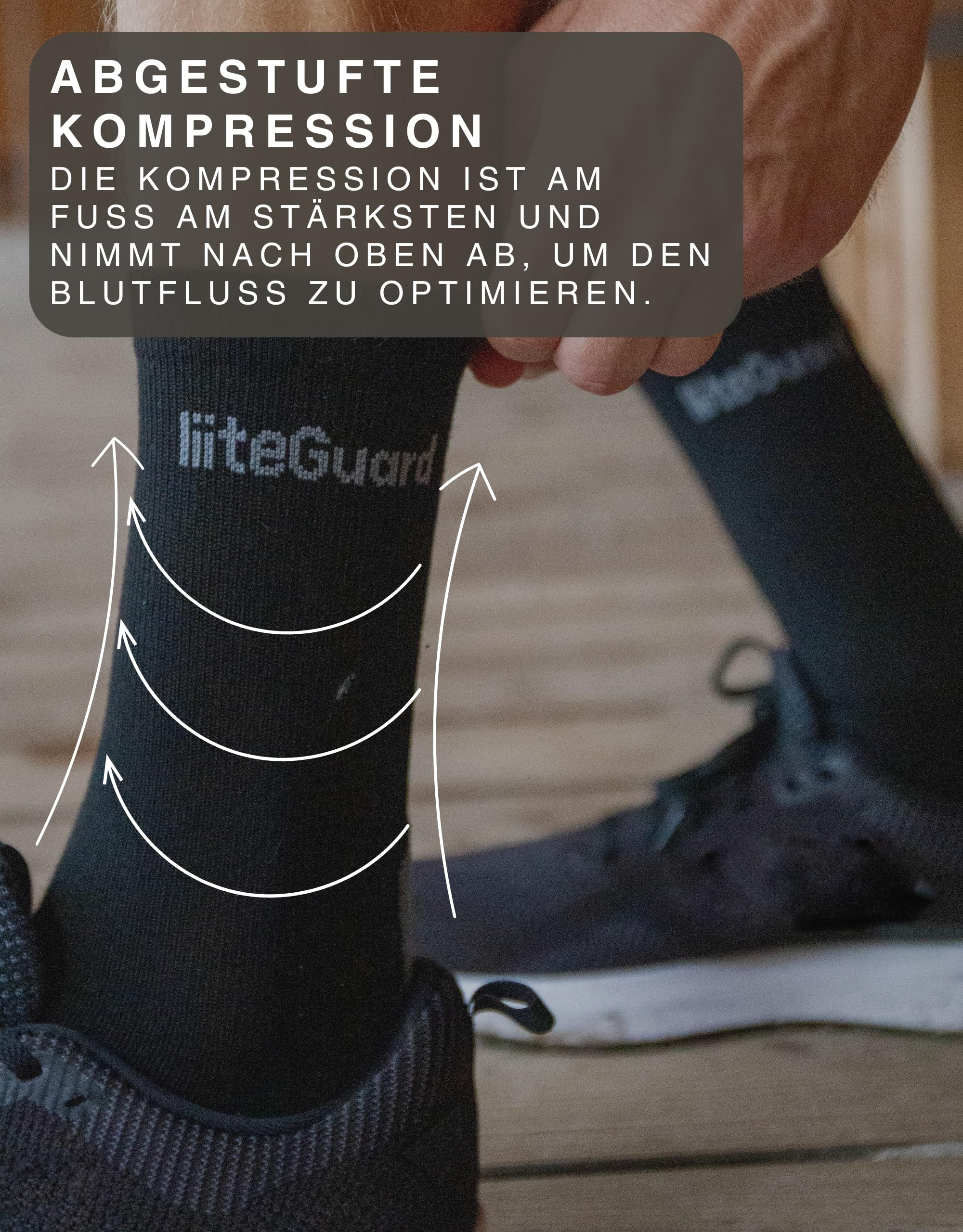liiteGuard Merino PRO-TECH Running Chaussettes de Compression Homme Femme Chaussettes de Compression Sport Running Football Anti-Ampoules Chaussettes de Course Hiver