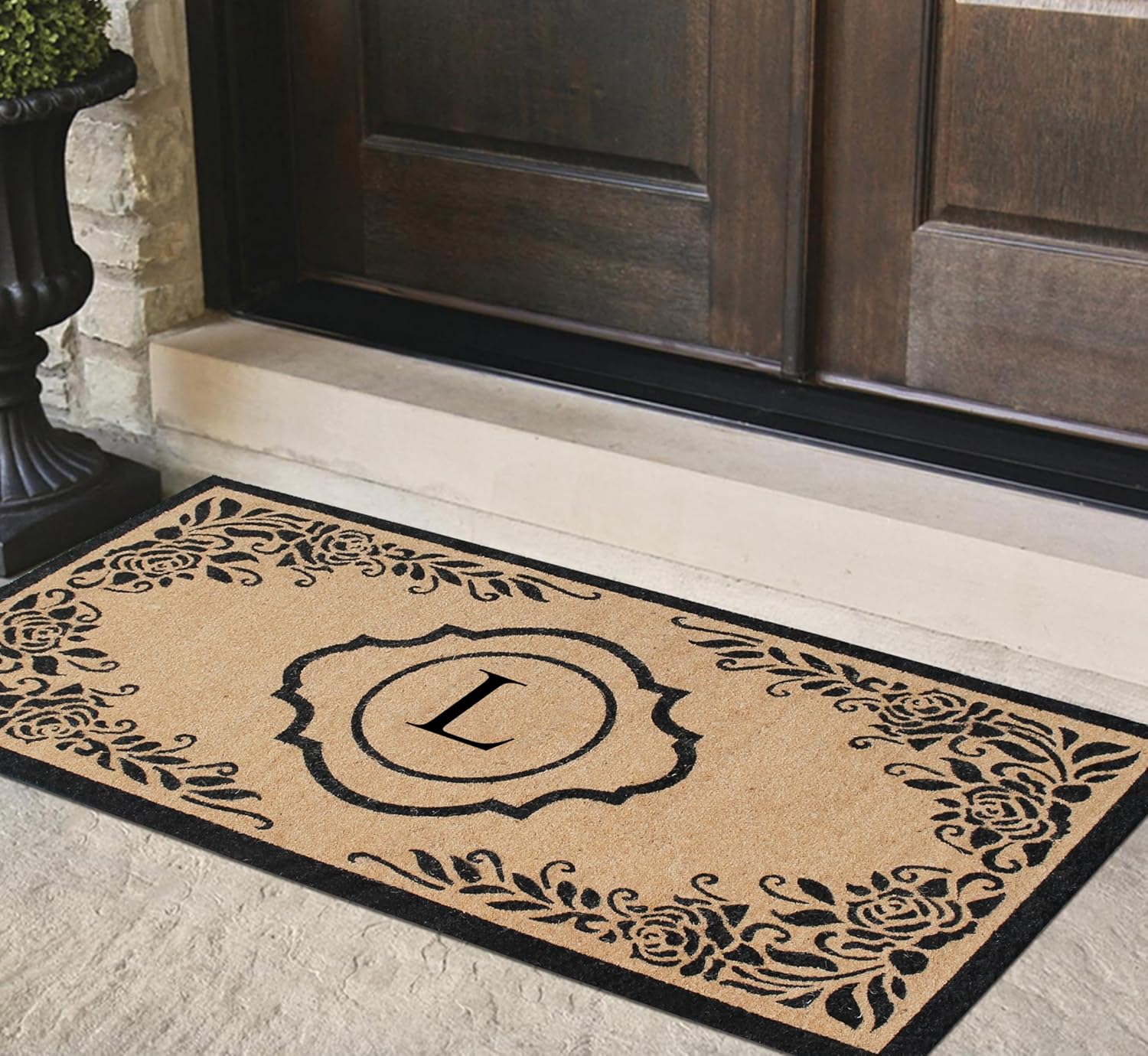 A1HC Natural Coir Monogrammed Door Mat For Front Door, 36"X72", Anti-Shed Treated Durable Doormat for Outside Entrance, Heavy Duty, Thin Profile, Easy to Clean, Long Lasting Front Porch Entry Matt