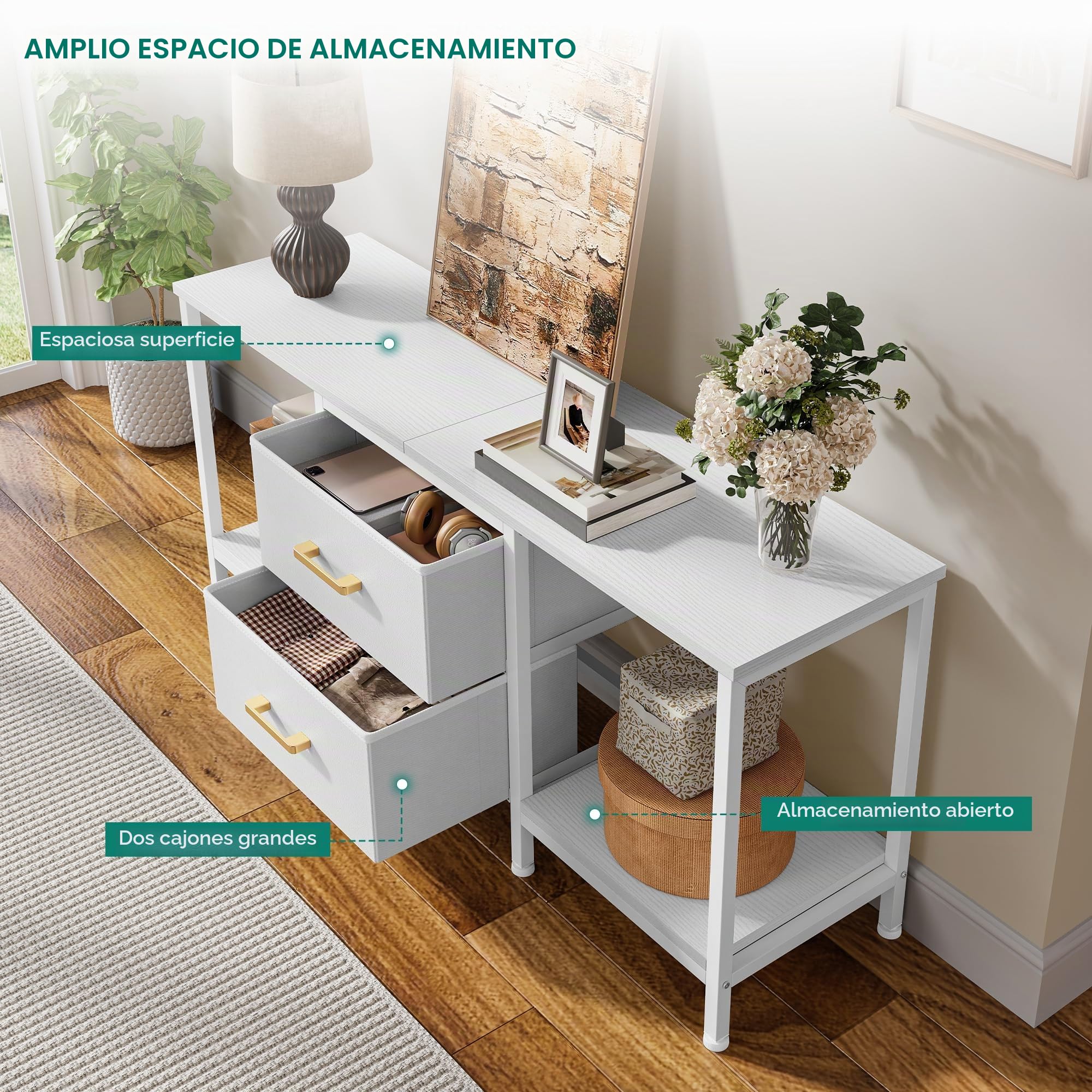 YITAHOME Mueble de TV de hasta 47 Pulgadas, Mueble de TV con 2 cajones de Tela y 2 estantes Abiertos, cómoda de 110 x 30 x 50 cm para Sala de Estar, Sala de Entretenimiento, Muebles de Dormitorio