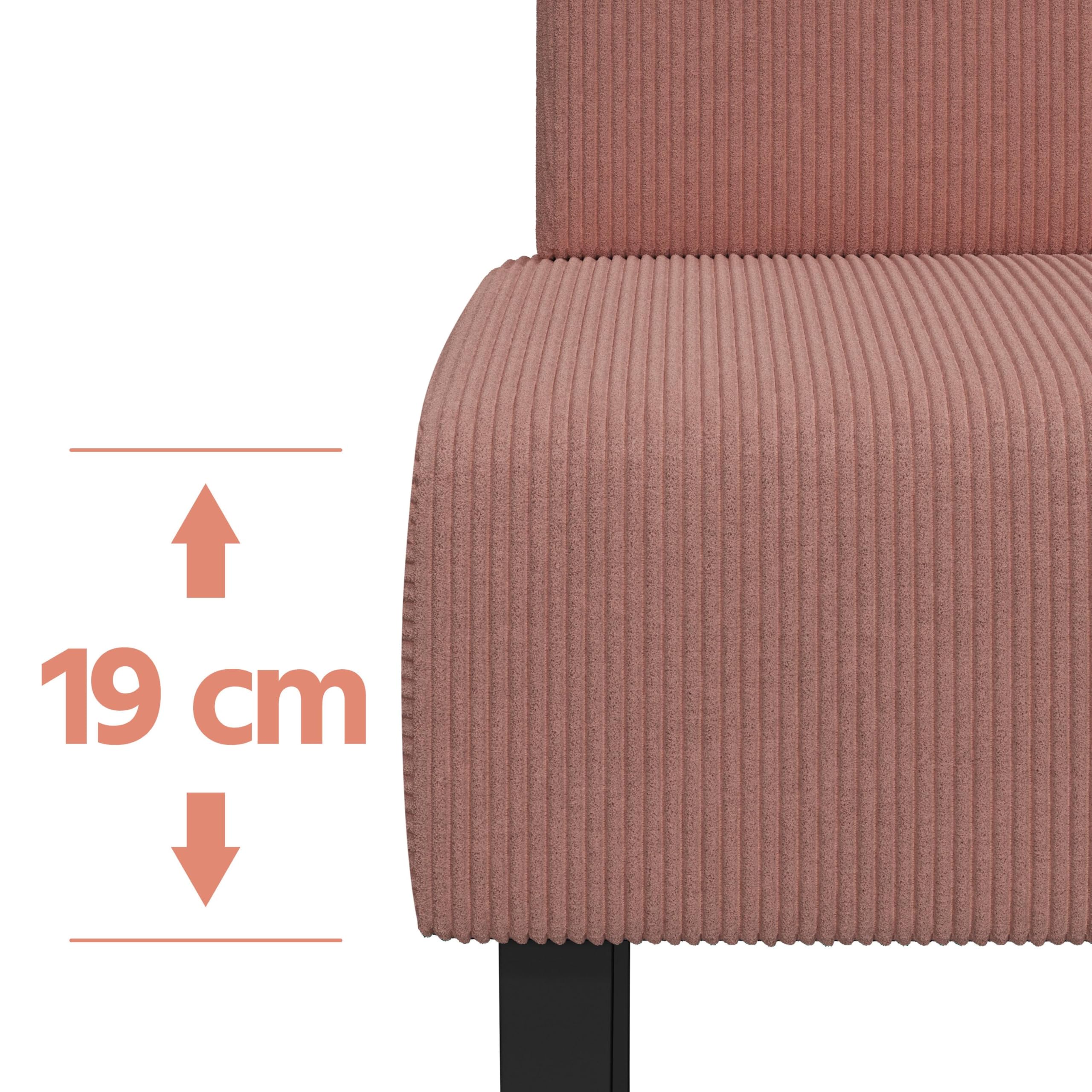 Yaheetech Divano a 2 Posti Moderno Divanetto da Salotto Senza Braccioli Sedia a Coste con Gambe in Legno per Soggiorno Ufficio 109,5 × 62 × 84,5 cm Rosa