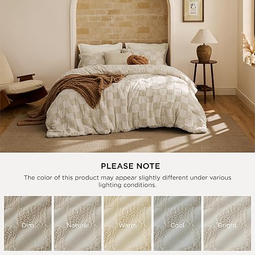 Miniatura 9 de Bedsure - Juego de edredón de tamaño queen, ropa de cama color beige, bohemia, a cuadros y rústica, estilo shabby chic, 3 piezas, 1 edredón con