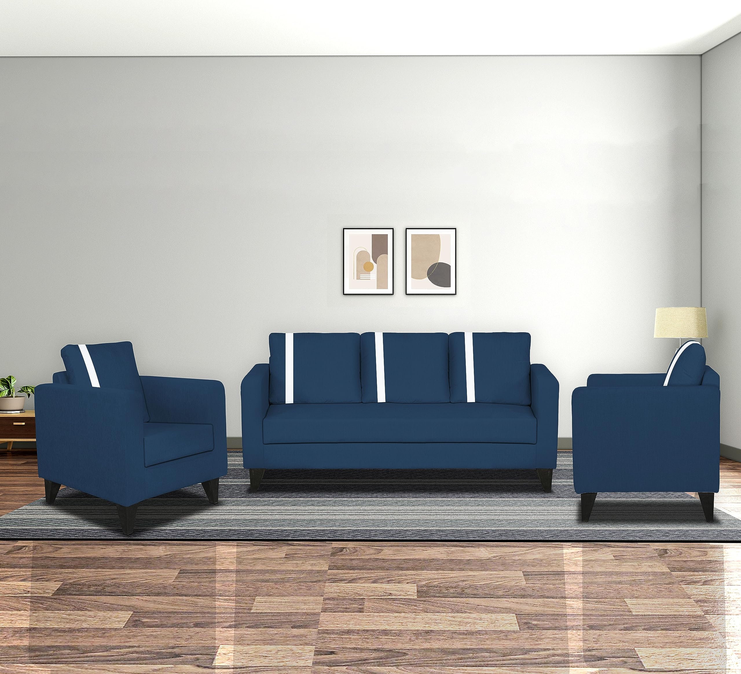 Adorn India Chandler Plus 3+1+1 5 Seater Sofa Set (Blue) - Wood (B0CH1D9NRL) Amazon Price History, Amazon Price Tracker