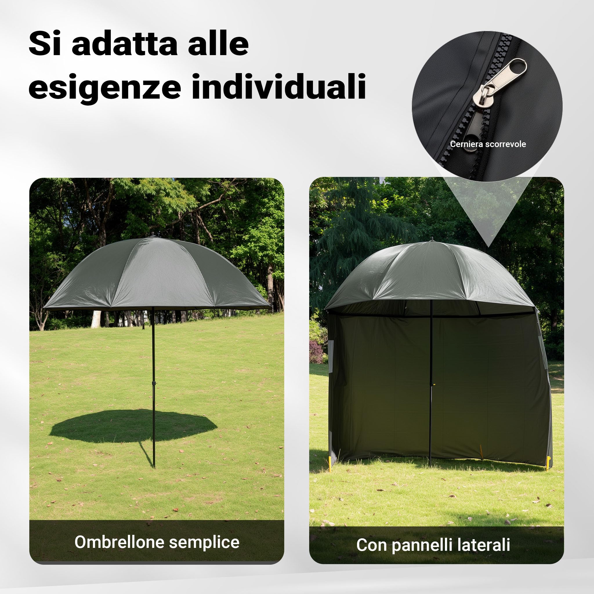 Wiltec Ombrellone da pesca con tenda e due finestre 250 cm Protegge da vento e pioggia