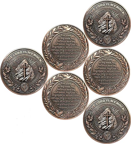 Miniatura 8 de Moneda inspiradora de desafío cristiano, The Lord is My Rock, aleación de zinc, 1.57 pulgadas de diámetro, Escritura del Salmo 18:2, funda Moneda