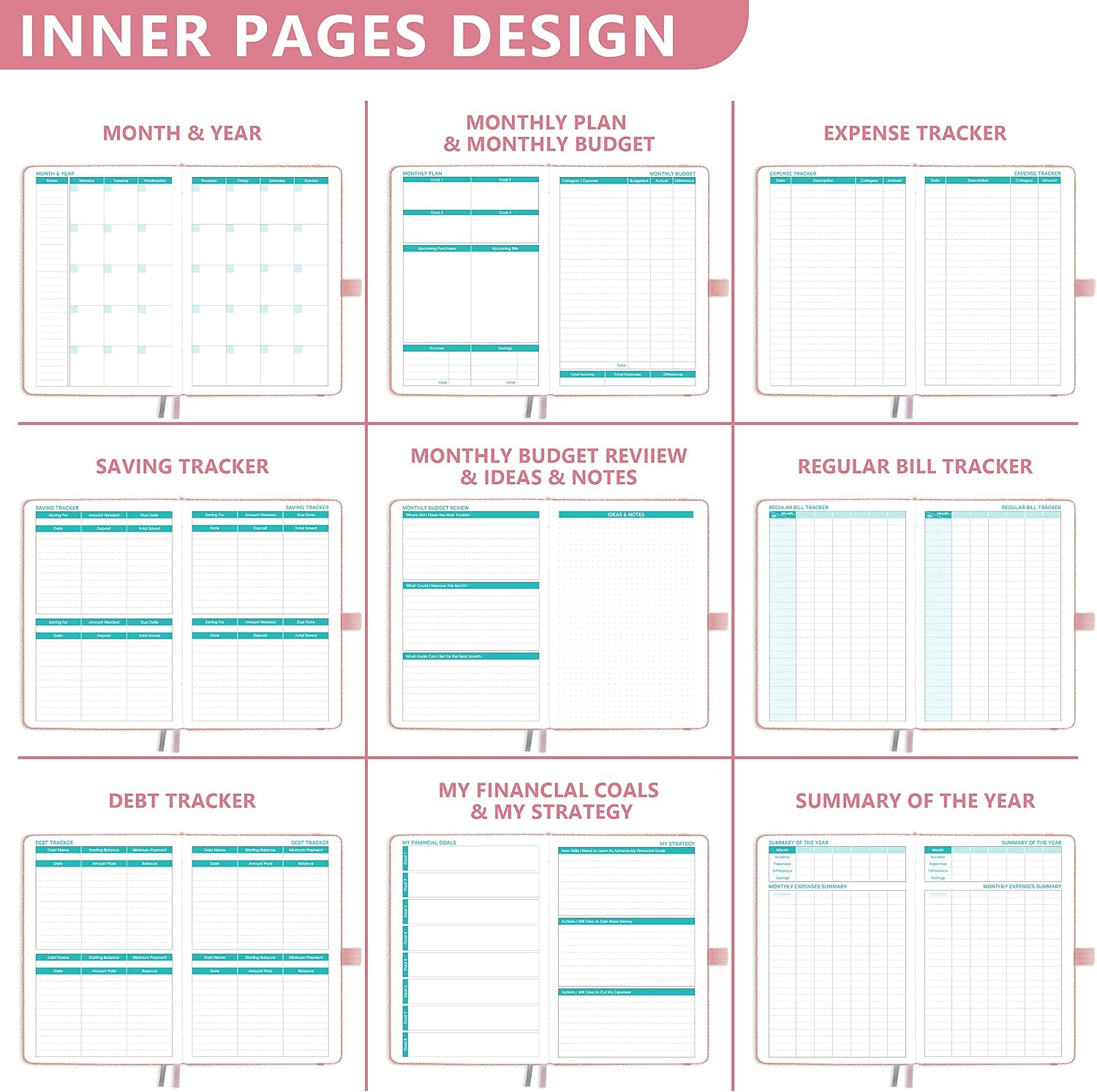 Budget Planner - 12 Months Budget Book, 8.5"x6.4", Monthly Budgeting Journal, Finance Planner & Accounts Book, Undated Monthly Bill Organizer with Pockets