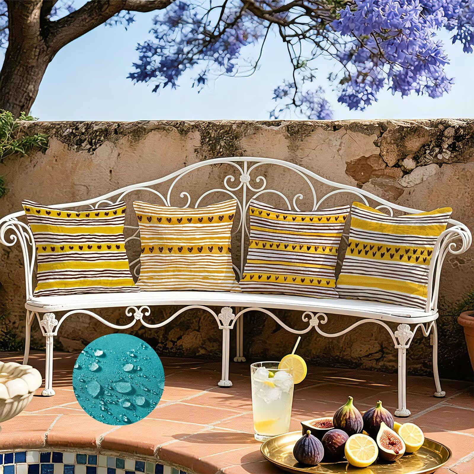 Coussin Exterieur Impermeable Jaune, Taie Oreiller 65x65 Set de 4, Cod-3811