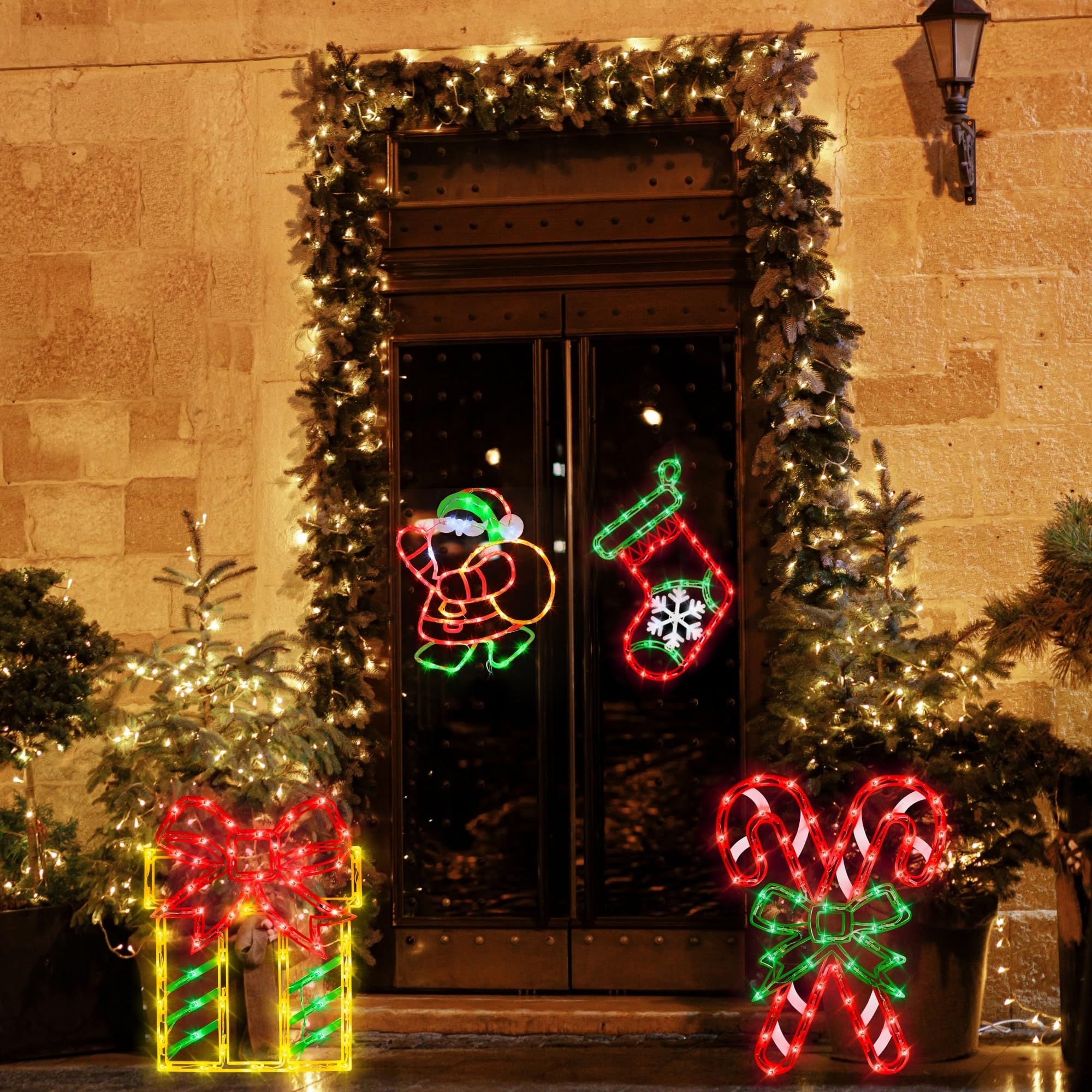 Set di 6 decorazioni natalizie luminose per finestra con presa EU