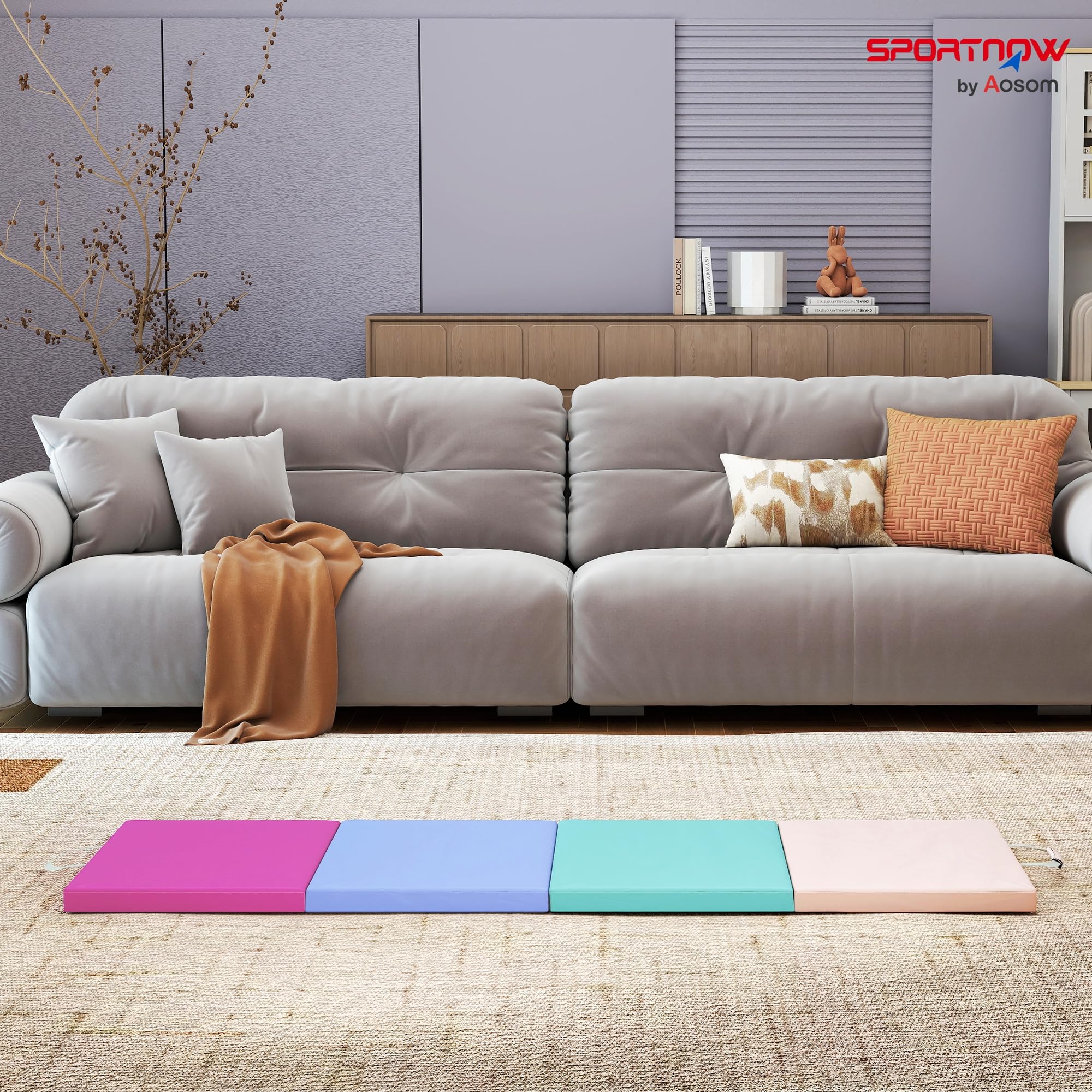 SPORTNOW Colchoneta Gimnasia Plegable de Grosor de 5 cm, Tapete de Ejercicio con Asas de Transporte, Bolsa, Esterilla de Gimnasia para Yoga, Aeróbic, Artes Marciales