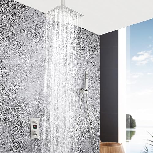 Miniatura 2 de SKOWLL Sistema de ducha de techo con cabezal de ducha digital, juego de grifo de ducha de 12 pulgadas con válvula de pantalla LCD de 2 funciones,