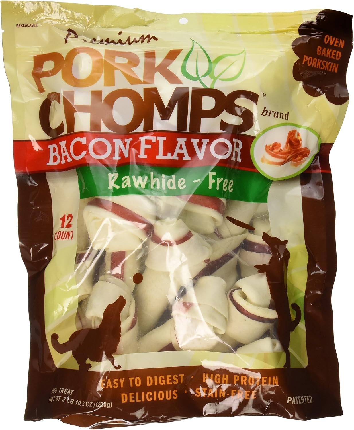 Premium Pork Chomps Knotz Bacon, 6-7", 12Ct
