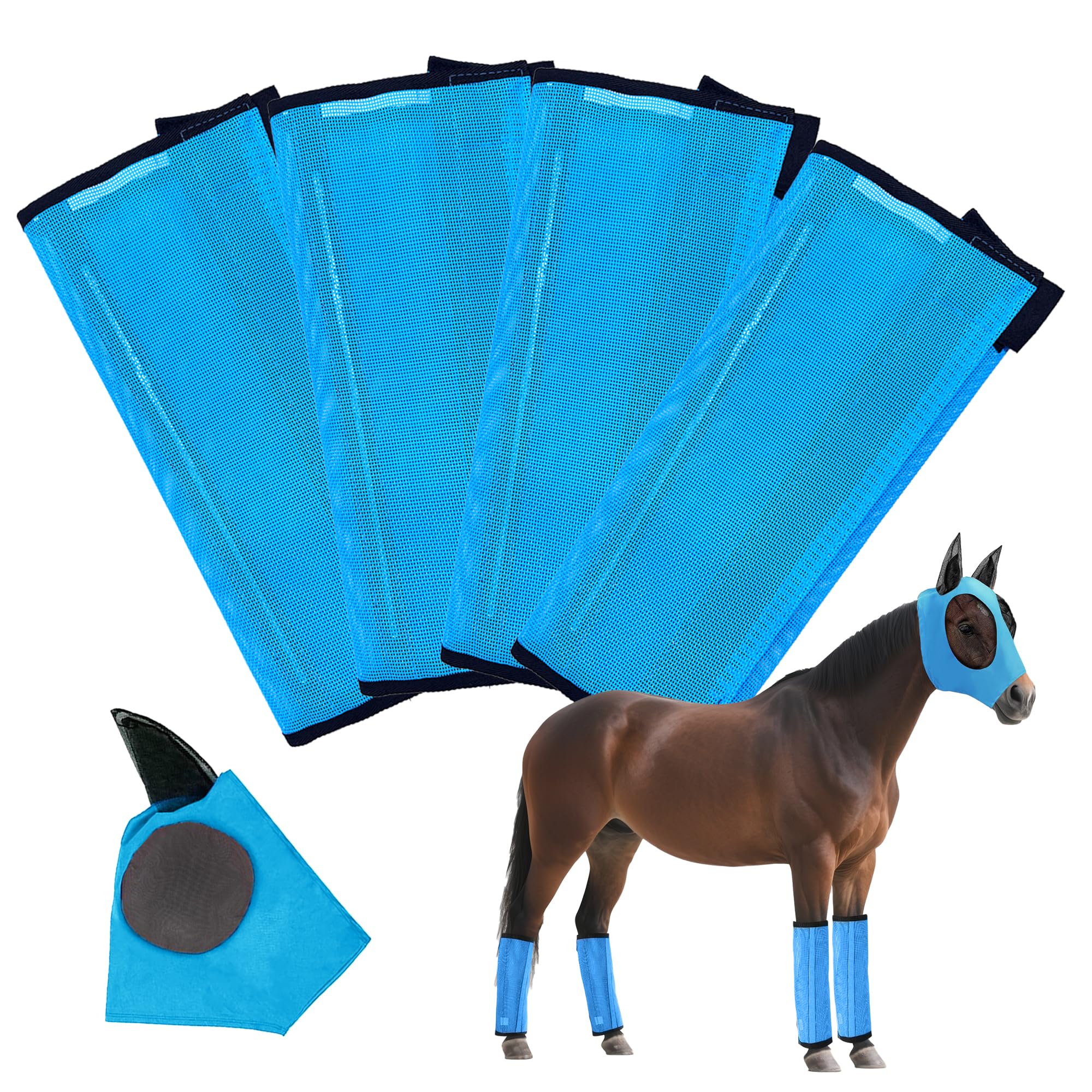 Bottes anti-mouches cheval et masque en maille ventilée ajustement universel pour 4 jambes