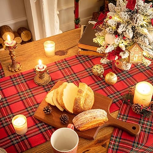 Miniatura 4 de Camino de mesa de Navidad a cuadros rojos y verdes, caminos de mesa de invierno de 72 pulgadas de largo, decoraciones de Navidad para interiores y