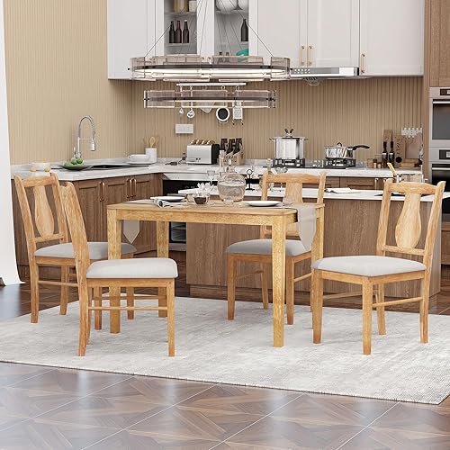 LUMISOL Juego de mesa de comedor de 5 piezas con sillas para 4 personas, juego de 4 mesas de comedor rústicas de granja con 1 mesa rectangular y 4