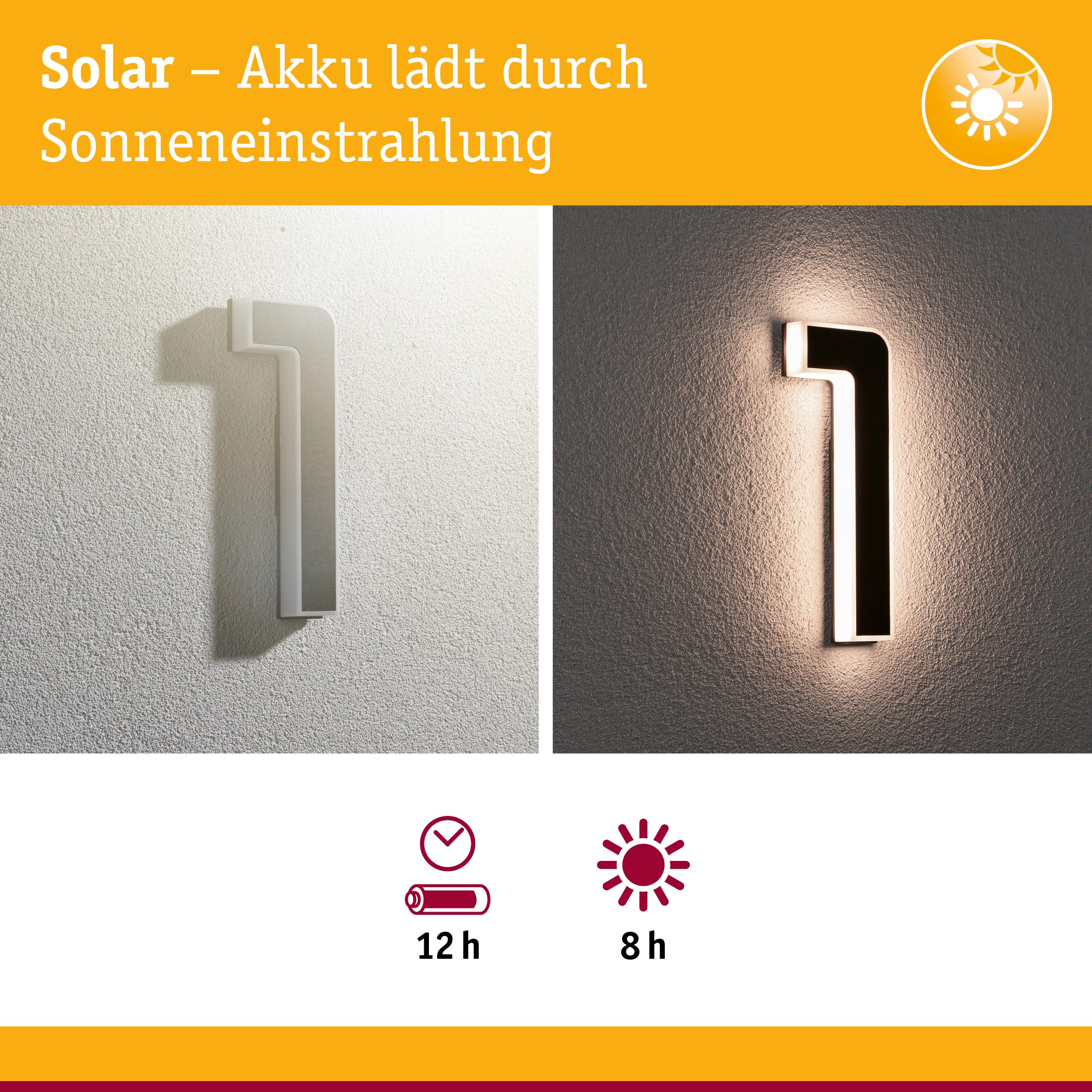 Paulmann 5291 Set Solar LED Hausnummernleuchte inkl. wechselbarer Akku Nummer 11 3000K 2x6lm 2x0,2W Schwarz