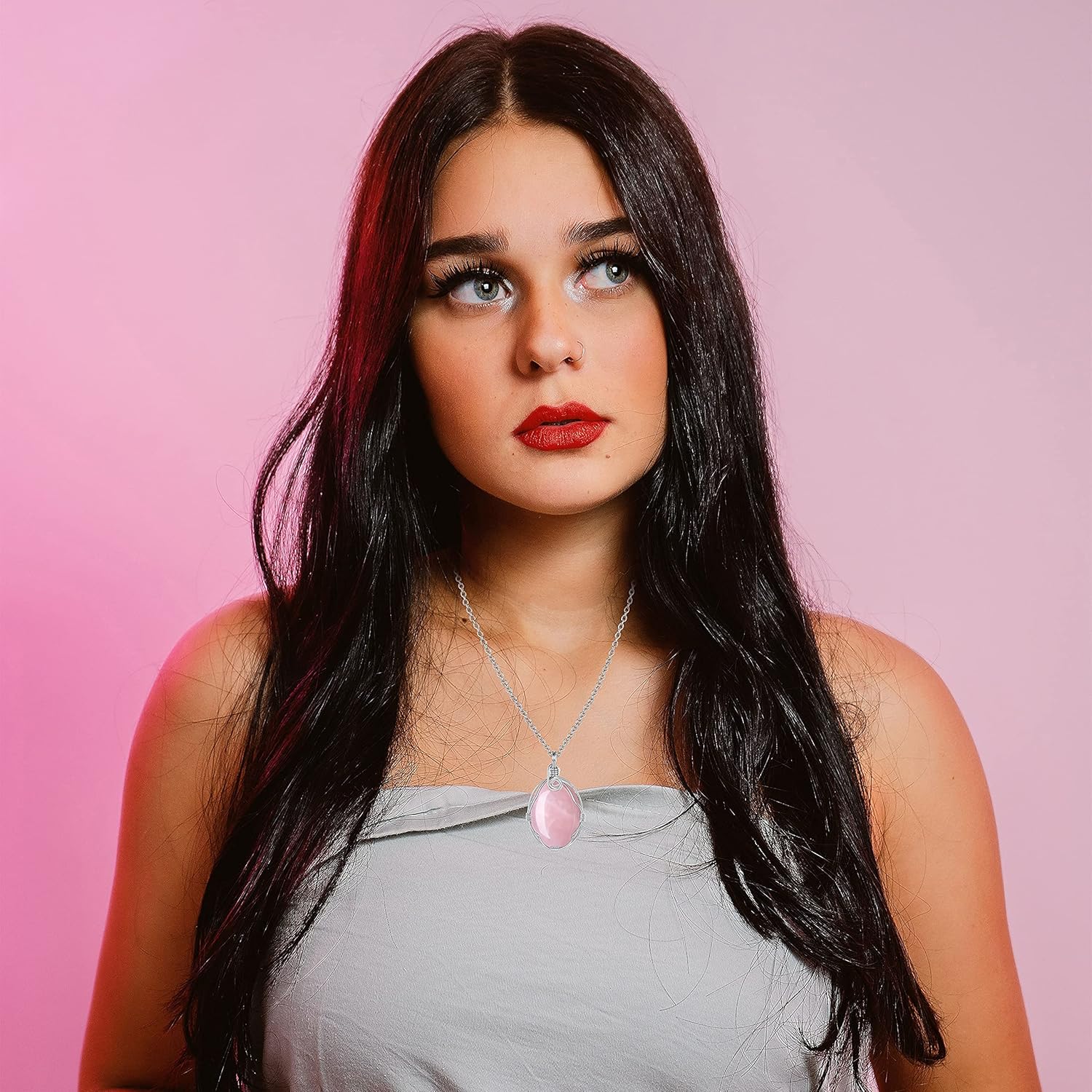 Miniatura 4 de XIANNVXI Collar de cristal curativo envuelto en alambre, collar con colgante de piedra ovalada, collar con dije de piedra preciosa natural