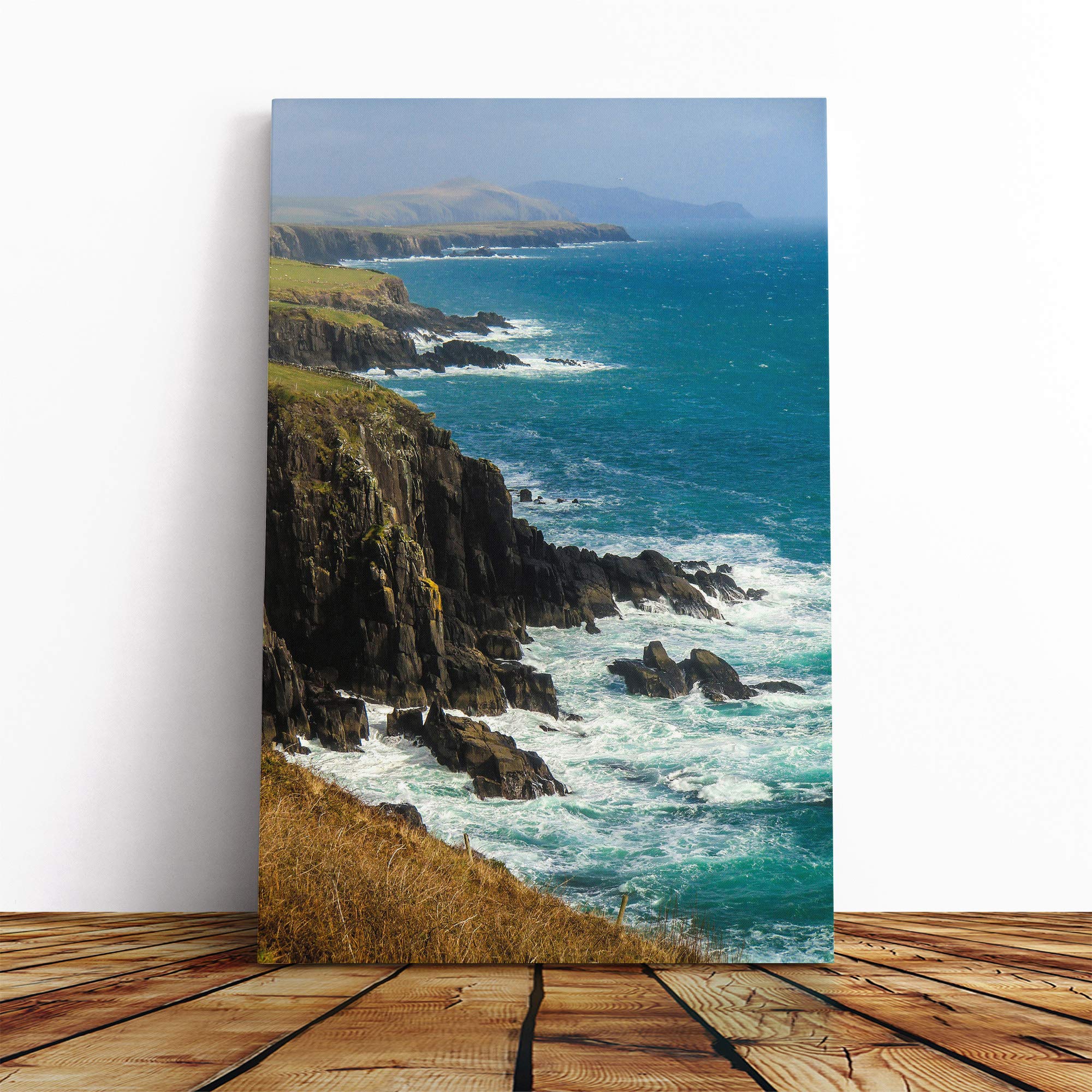 Coast Shore Cliffs Beach Seascape Canvas Print | Gallery Wrapped 30mm Frame Wall Art | 24x16 inches | Ready to Hang | Modern Seascape Picture | Living Room Bedroom Lounge Office