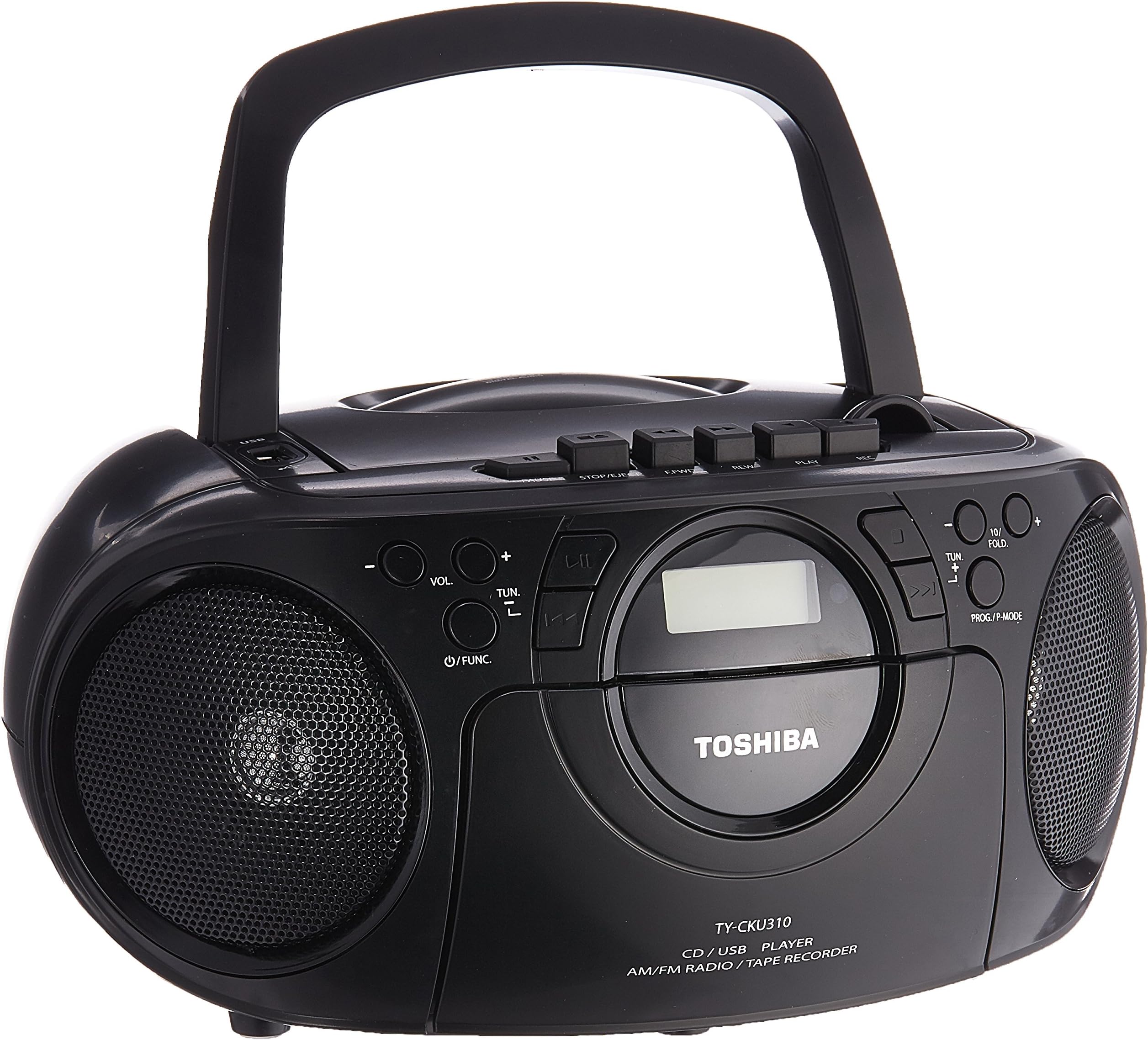 Toshiba Portable Boombox CD/USB Radio Cassette Tape Recorder MP3 Playback Digital Sound AM/FM Radio, Headphone Terminals and Remote - 110V-240V Worldwide Use (TY-CKU310K)
