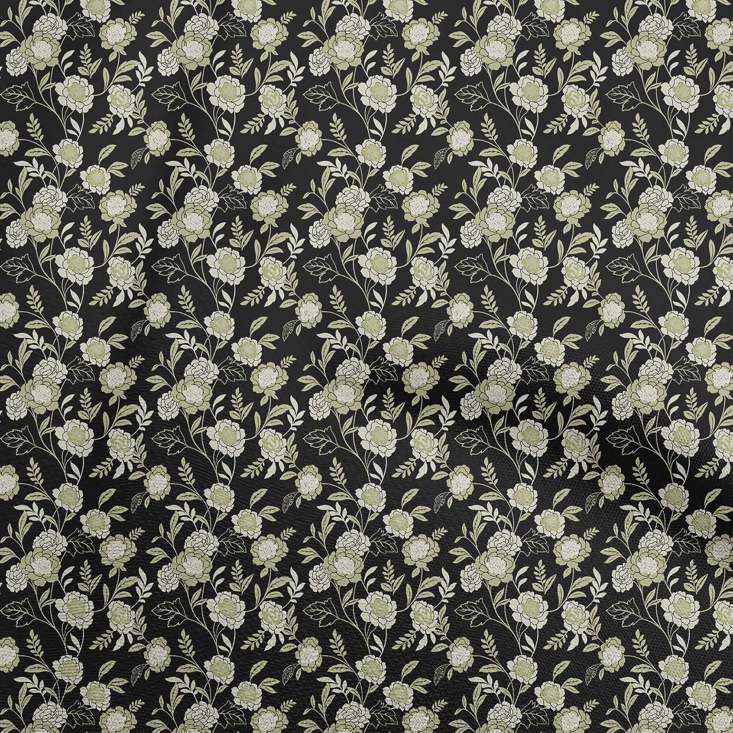 oneOone Cotton Flex Black Fabric Asian Chinese Floral Dress Material Fabric Print Fabric By The Yard 40 Inch Wide