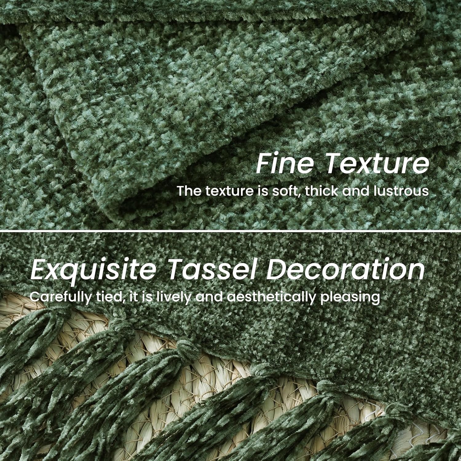 Olive Green Chenille Throw Blanket for Couch Bed,Soft Cozy Throw Blanket with Handmade Fringe, Decorative Blanket for Sofa Chair Living Room for Gift, (Olive Green) - Image 7