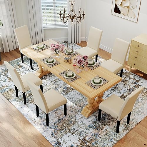 Miniatura 13 de LSSPAID Juego de 4 sillas de comedor tapizadas de tela con ribete de cabeza de clavo y patas de madera maciza para el hogar y la cocina, color azul