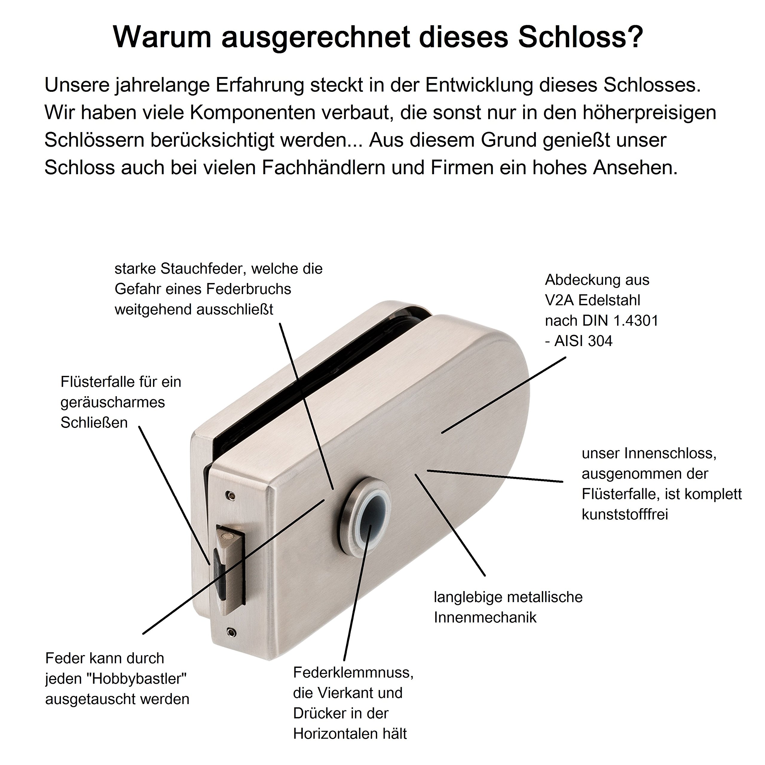 Glastürbeschlag D Set UV | V2A Edelstahl matt | inkl. Studiobändern | metallische Innenmechanik | Ivory
