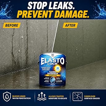 Daich ElastoLock Waterproof Membrane Coating 1 Gallon, Exterior Foundation Sealer, Flexible Rubber Barrier, Crack Spanning, Multi Surface Damp Proof Coating