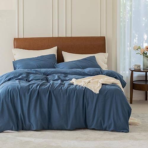 Juego de funda de edredón 100% algodón lavado, 3 piezas, juego de ropa de cama de sarga suave, acogedor, transpirable, resistente, sustancial con