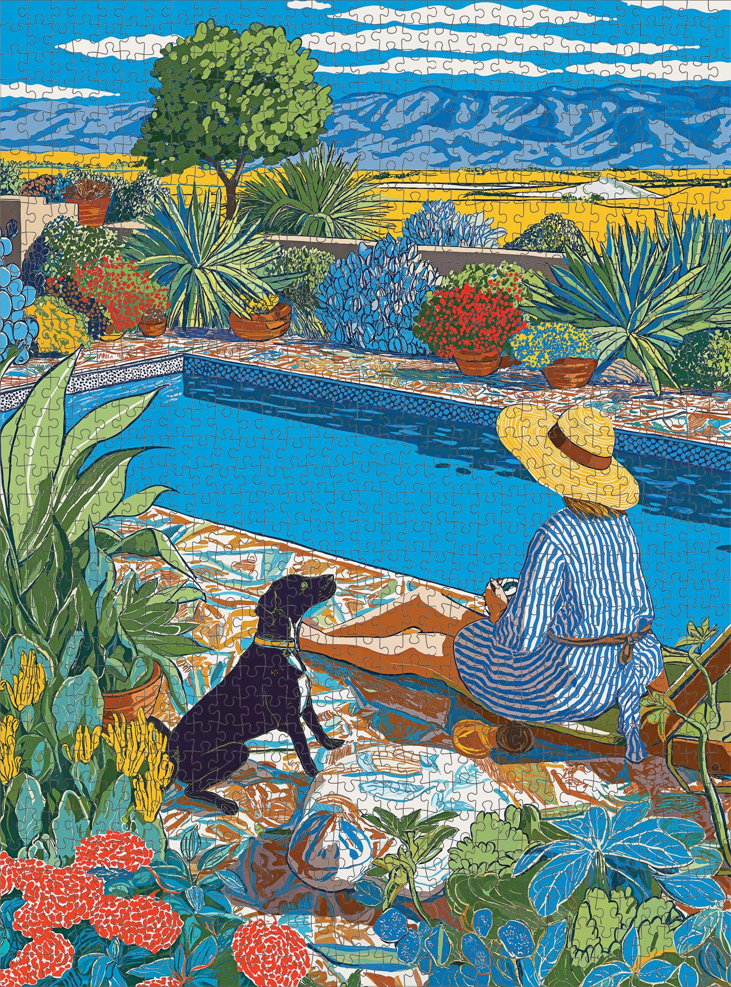 Cross & Glory - Desert Poolside Oasis - 1000 Piece Jigsaw Puzzle for Adults | Vibrant Desert Landscape and Pool Scene for Nature Lovers