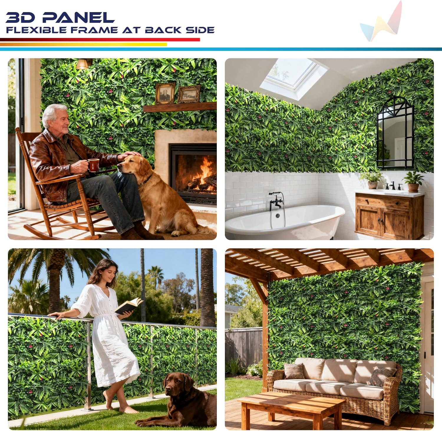 Windscreen4less 3 PCS 20"x20" Artificial Boxwood Panels Faux Plant Grass Green Wall Panel Decoration for Outdoor Indoor Garden Backyard (Style 7)