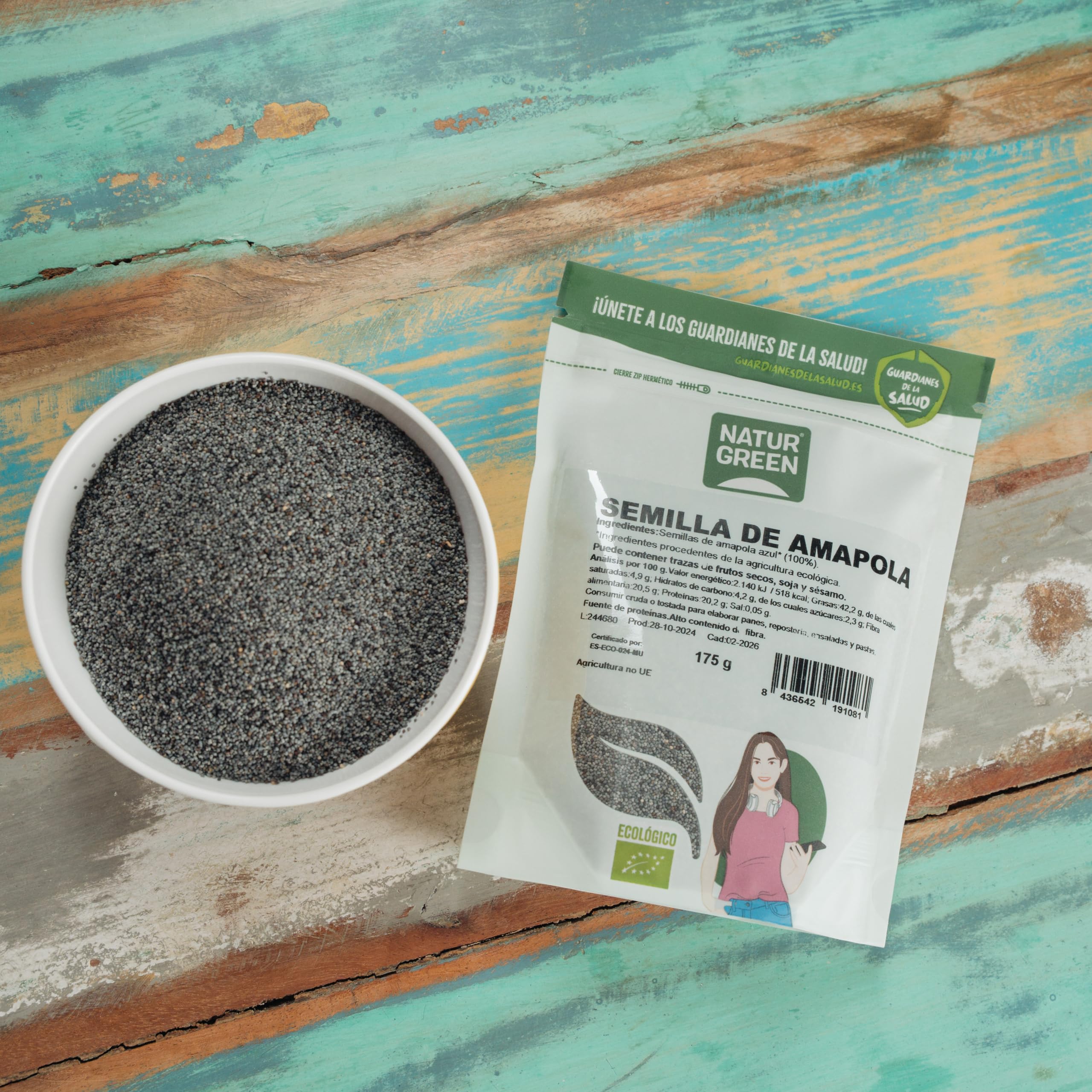 NaturGreen - Semillas de Amapola, Amapola Azul, Semilla Natural, Omega-3 y Omega-6, Vitaminas B, E y C, 100% Ecológico - 175g