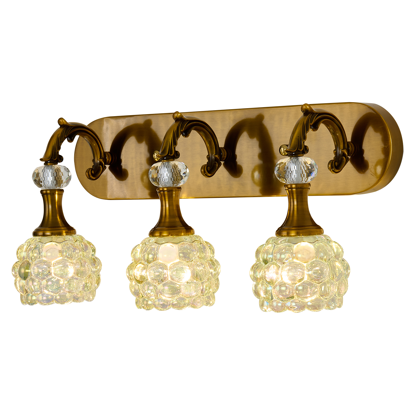 Image of 3 Light Vintage Vanity Light Gold Bathroom Lighting Fixtures Over Mirror with Glass Shade