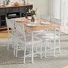 VECELO Dining Table Set for 4 with Chairs, 5-Piece Kitchen Table and Upholstered Padded Chairs Set for Small Space, Dining Room, Apartment, Natural White