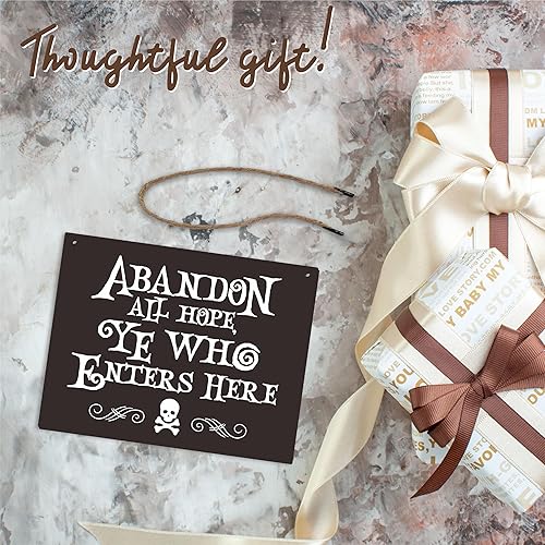 Miniatura 4 de Abandon All Hope Ye Who Enters Here - Cartel de madera de Halloween de 8 x 10 pulgadas con cuerda de sisal, decoración de pared gótica de granja,