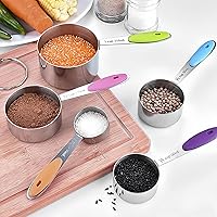 Vista 4 de Juego de 10 tazas y cucharas medidoras, taza medidora de metal apilable para medir ingredientes secos y líquidos, alimentos secos de cocina usados