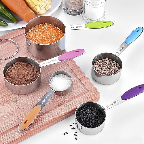 Miniatura 4 de Juego de 10 tazas y cucharas medidoras, taza medidora de metal apilable para medir ingredientes secos y líquidos, alimentos secos de cocina usados,