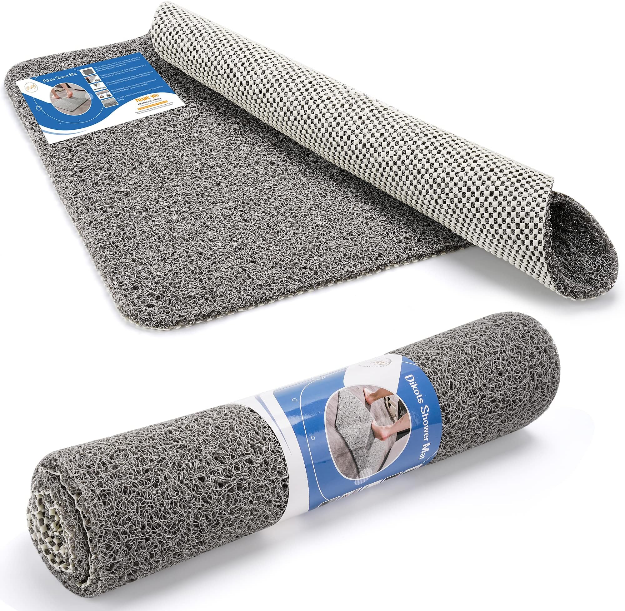 Soft Shower Bath Mat - Non Slip, Anti Mould 60 x 40 cm - Grey Loofah Style PVC Mat for Inside Shower - Washable, Quick Drying, Suitable for Wet Surfaces