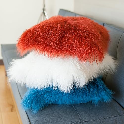 Miniatura 9 de SLPR Almohada de piel de cordero mongol beige de 24 x 24 pulgadas almohada decorativa neutra para sofá y cama, funda de almohada de piel de oveja