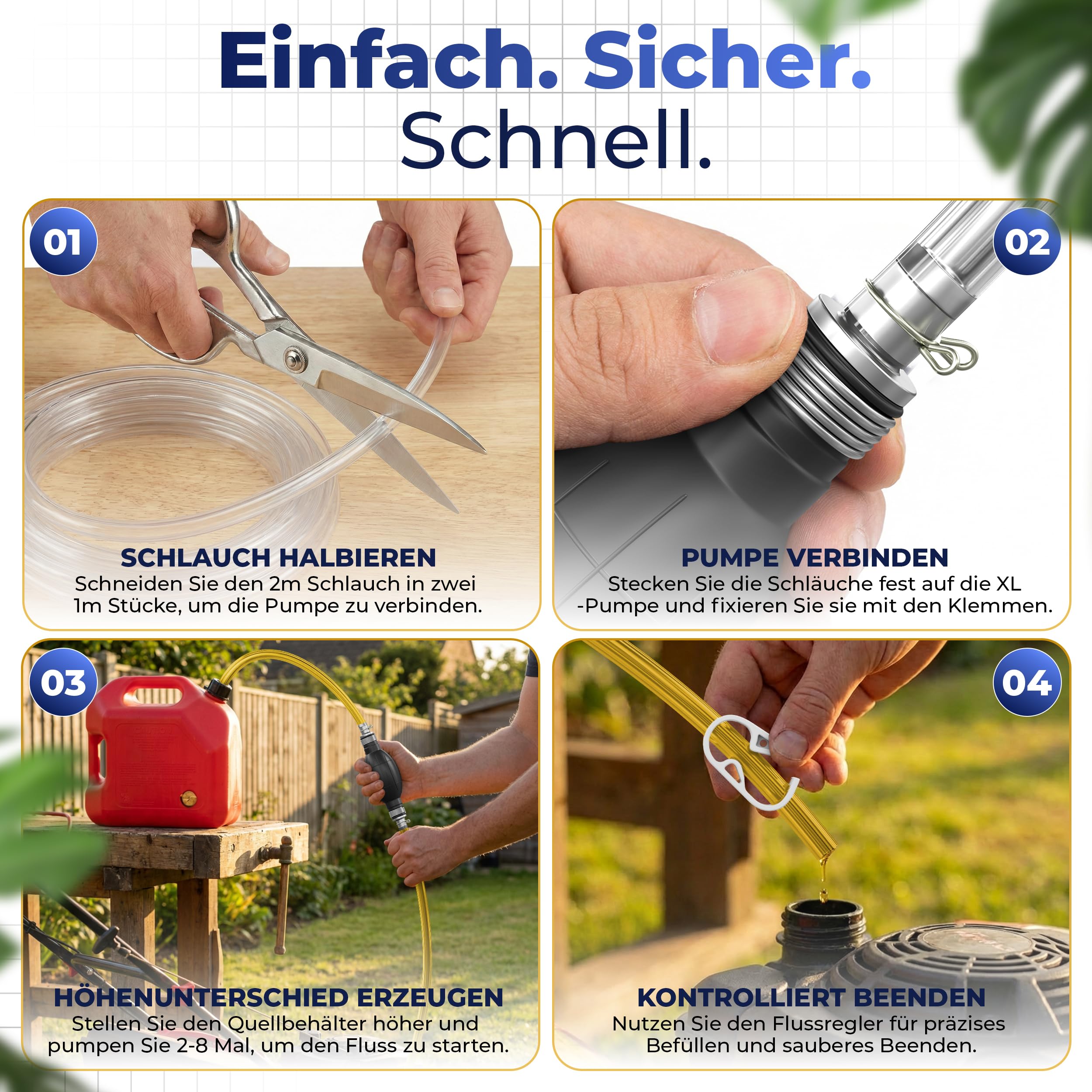 XL Handpumpe Umfüllpumpe 2 Meter Schlauch – Tragbare Ölabsaugpumpe & Kraftstoffpumpe mit Flüssigkeitsregler & Stöpsel – Schlauchpumpe für Wasser Benzin Diesel Öl – Inkl. Aufbewahrungstasche