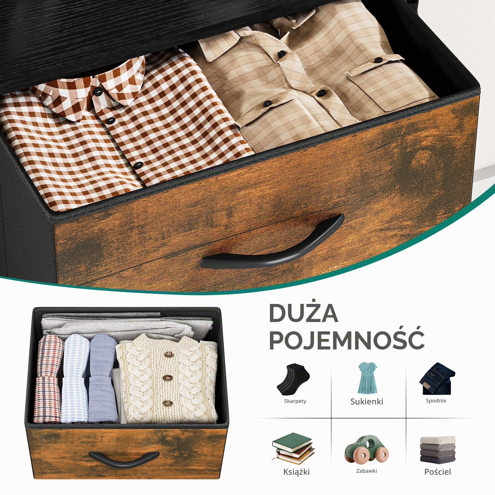 YITAHOME Komoda, 5 szuflad materiałowych z uchwytami, szafka do przechowywania, szafa z szufladami, szafa, metalowy stelaż, komoda z tkaniny do sypialni, salonu, korytarza, biura, czerwony rysunek
