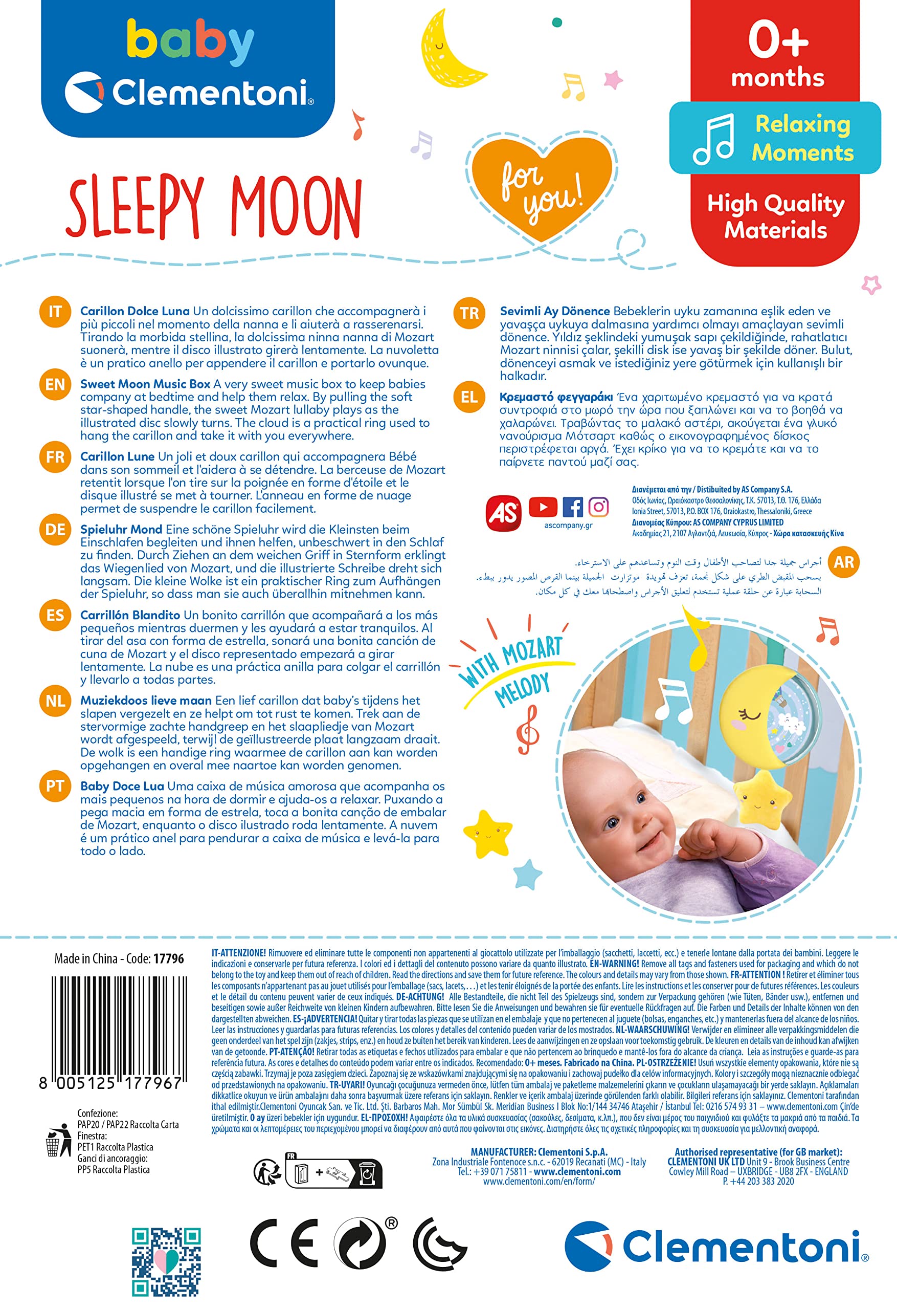 Clementoni Sleepy Moon 17796 Baby Musical Toy for Crib Musical Box, Baby Play 0 Months, Multi-coloured, compact - Image 3