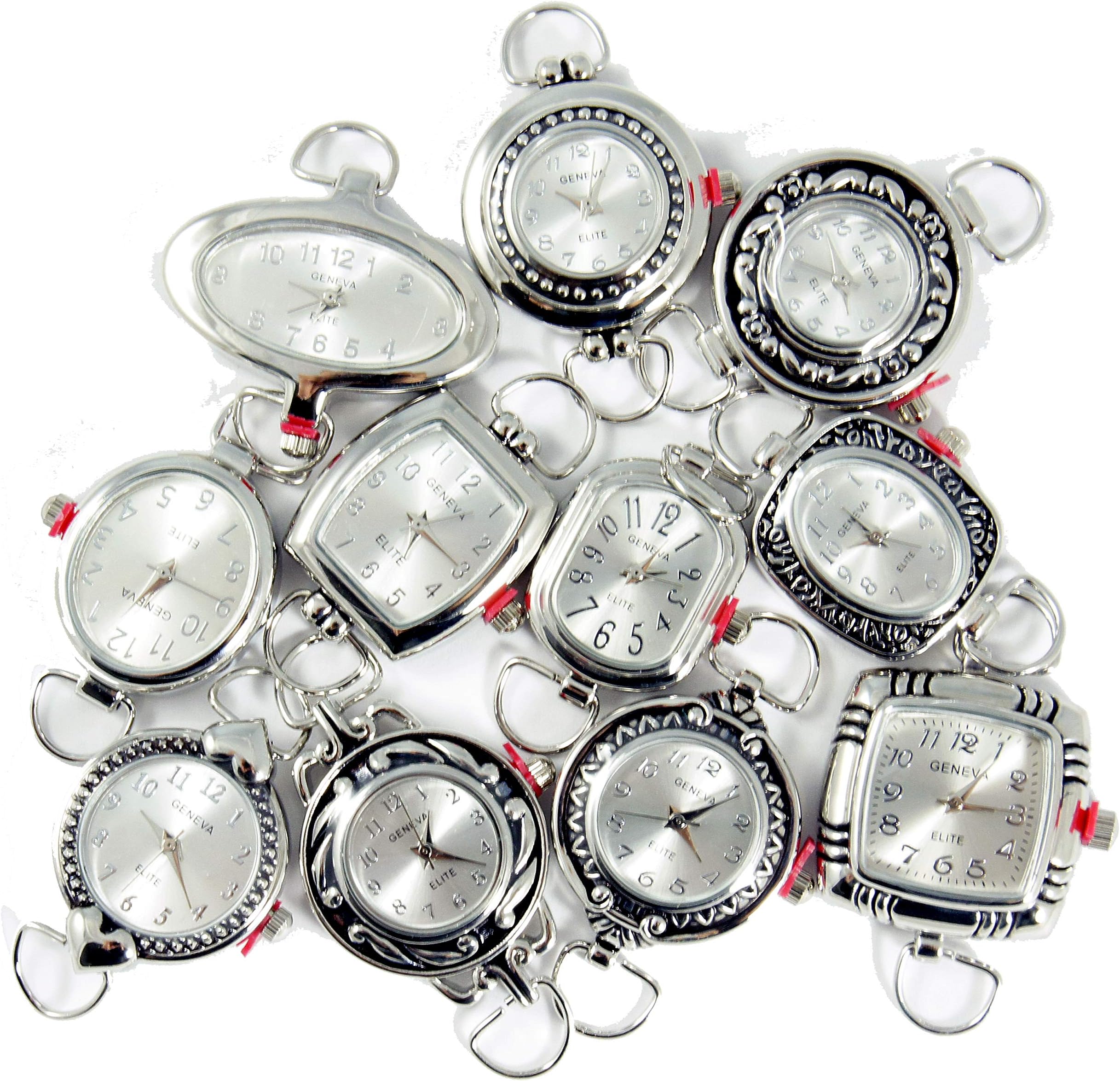 GenevaMix Geneva Elite Watch Faces for Beading (5 PCs), Loops and Battery Included (Silver)