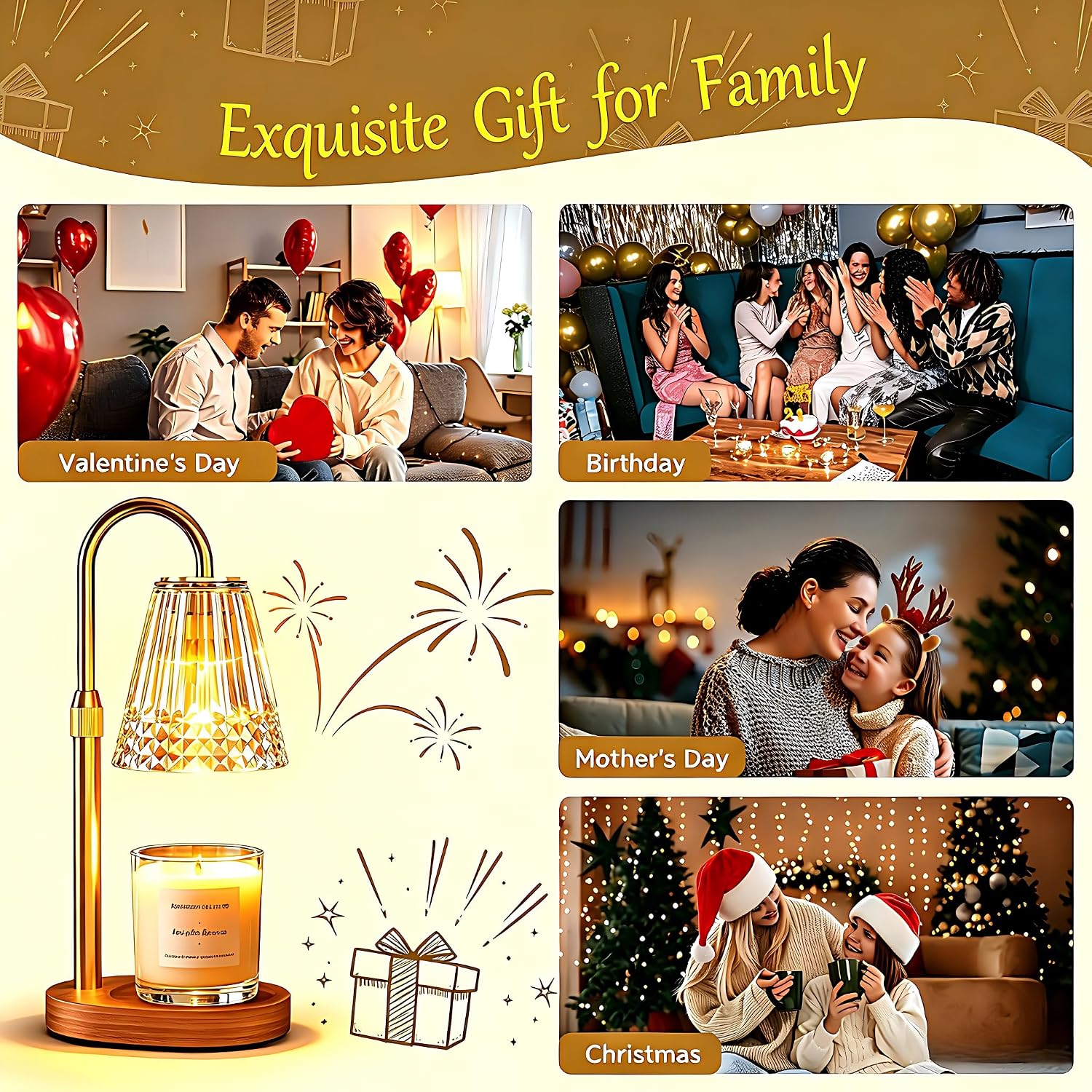 LIAPOTT Candle Warmer Lamp with Timer & Dimmer, Height Adjustable Wax Melt Warmer Lamp with 2 Bulbs for Jar Candles, Flameless Candle Warmer, Housewarming Gifts for New Home, Gifts for Women