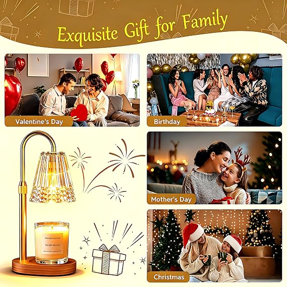 LIAPOTT Candle Warmer Lamp with Timer & Dimmer, Height Adjustable Wax Melt Warmer Lamp with 2 Bulbs for Jar Candles, Flameless Candle Warmer, Housewarming Gifts for New Home, Gifts for Women