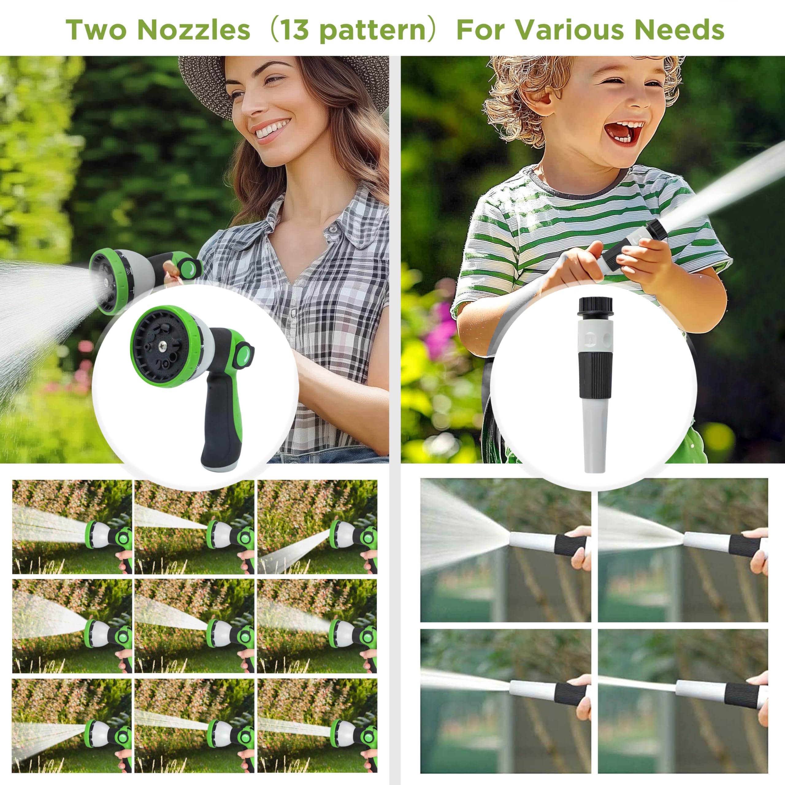 Carrete retráctil para manguera de jardín de 100 pies, montaje en pared resistente, rebobinado lento automático, 2 boquillas