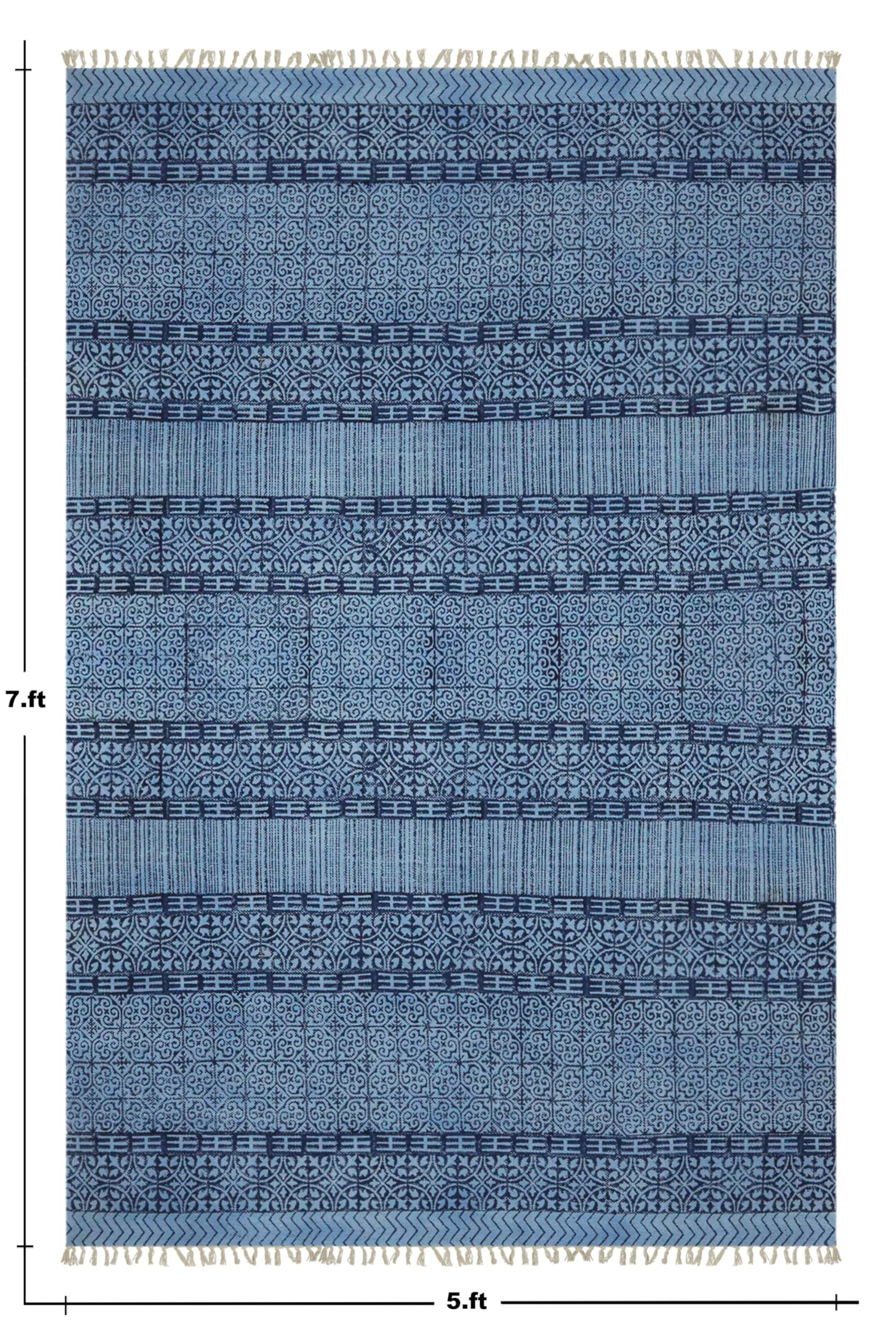 Bawełna Dhurrie 2 x 6 kilim bieżnik królewski niebieski geometryczny wzór ręcznie zmywalny chodnik 0,5 cm grubości, ręcznie robiony boho do użytku wewnątrz na zewnątrz, płaskie dywany do
