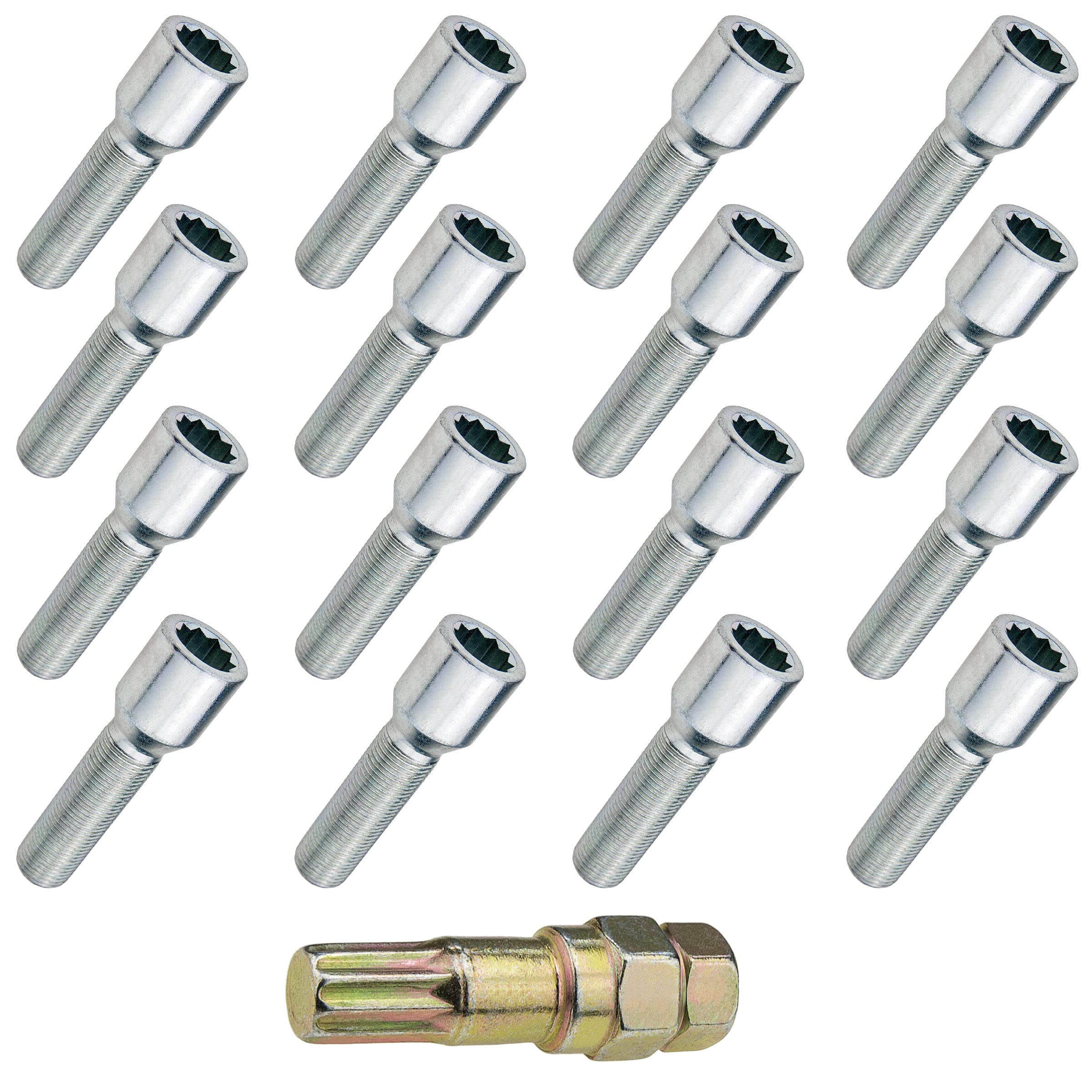 C CARBONADO Lot de 16 Vis de Roue TORX M12x1,25 36mm – Serrage Sûr avec Adaptateur Clé