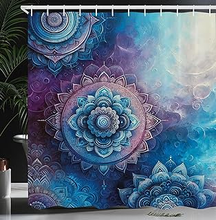 Ambesonne Purple Shower Curtain, Mystic Mandala Victoria Water Lilies Fl...