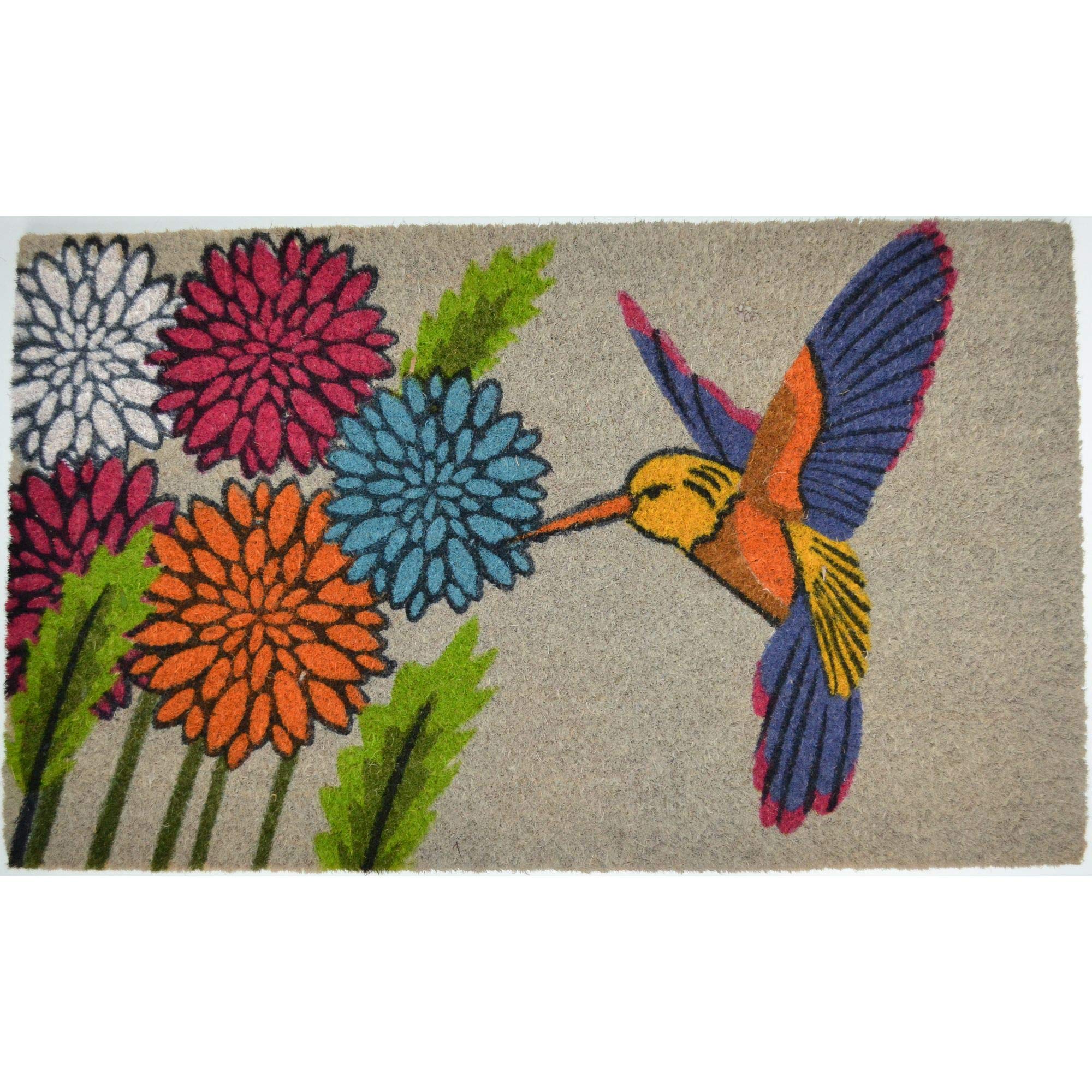 Imports Decor Inc Rectangular Skid Free Coir Doormat with Hummingbird Design 30" x 18"