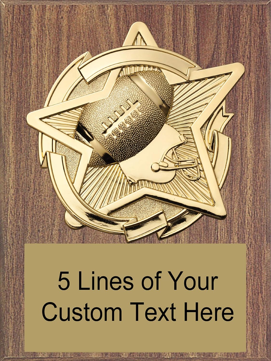 Express Medals 8 x 10 Walnut Finish Wood Football Star Plaque Trophy Award with Up to 5 Lines of Free Engraving